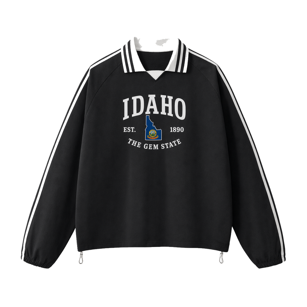 Collection 8 Idaho Contrast Striped Lapel Collar Sweatshirt - Black front