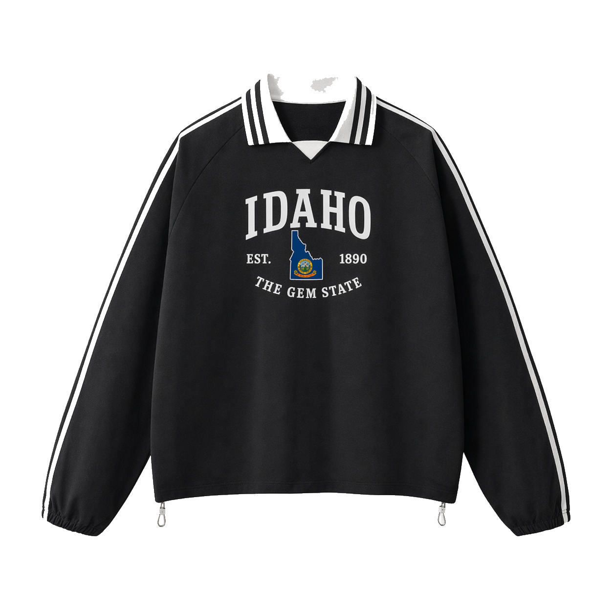 Collection 8 Idaho Contrast Striped Lapel Collar Sweatshirt - Black front