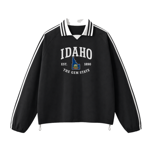 Collection 8 Idaho Contrast Striped Lapel Collar Sweatshirt - Black front
