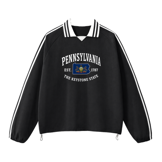 Collection 8 Pennsylvania Contrast Striped Lapel Collar Sweatshirt - Black front