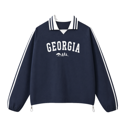 Collection 9 Georgia Contrast Striped Lapel Collar Sweatshirt - Royal Blue front