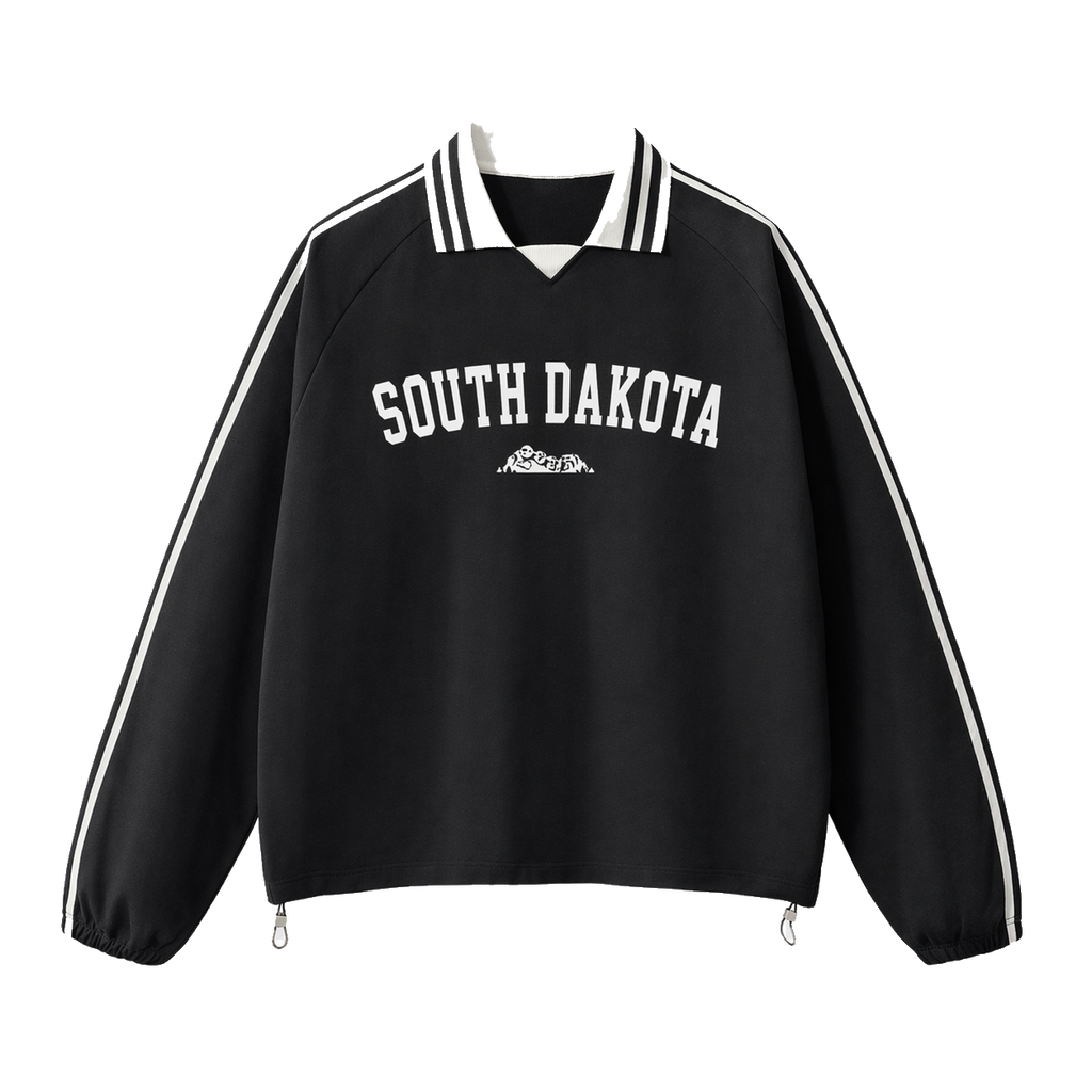 Collection 9 South Dakota Contrast Striped Lapel Collar Sweatshirt - Black front