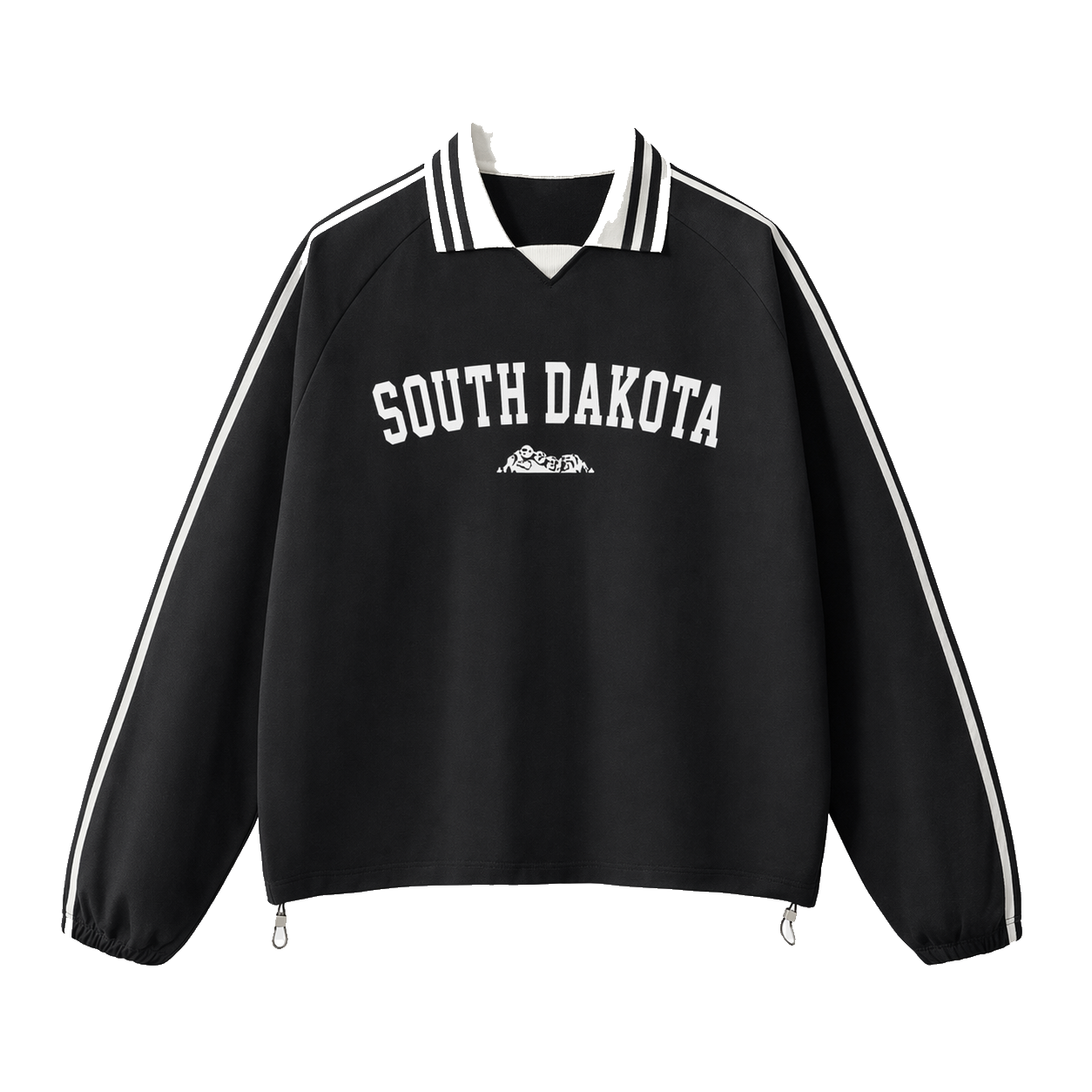 Collection 9 South Dakota Contrast Striped Lapel Collar Sweatshirt - Black front