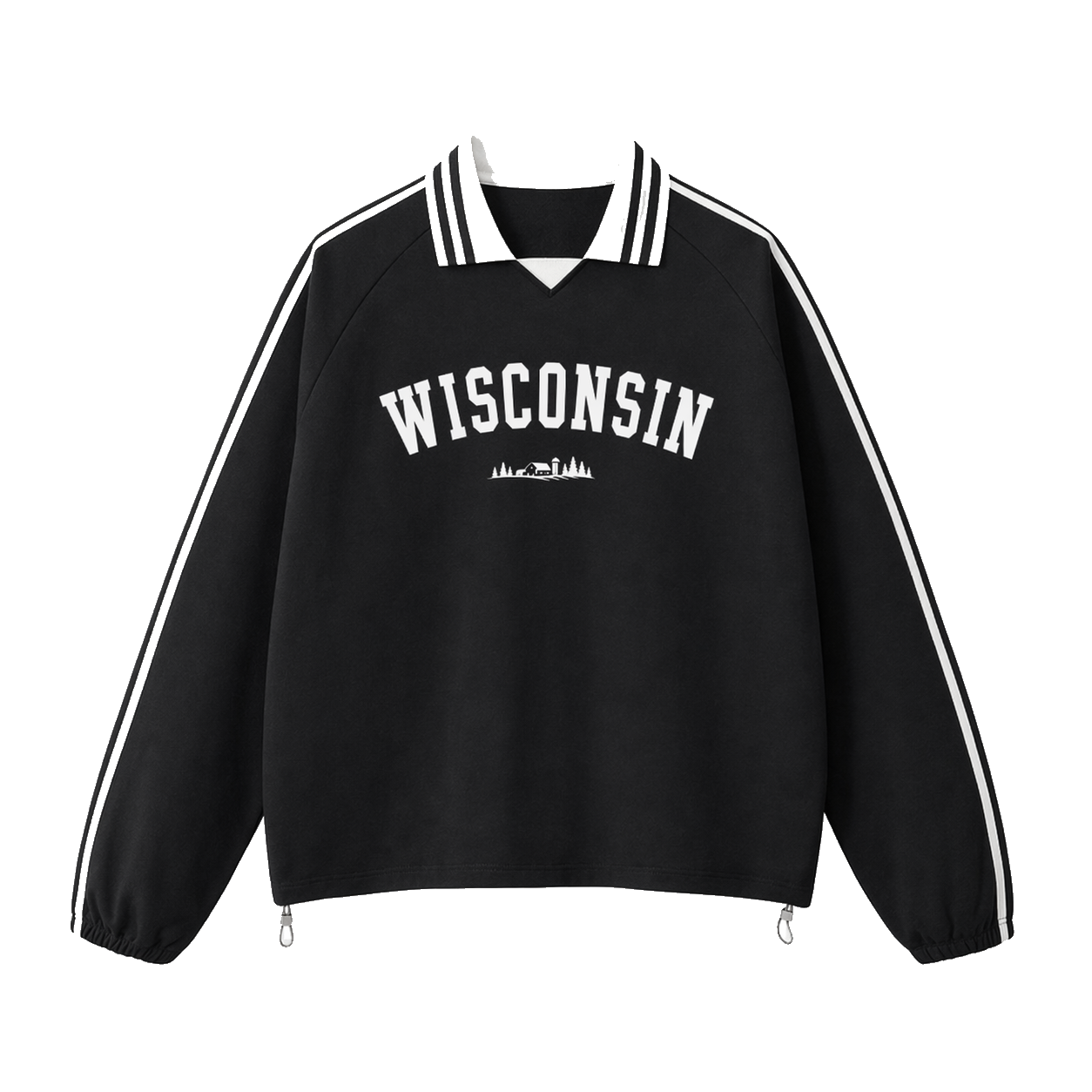 Collection 9 Wisconsin Contrast Striped Lapel Collar Sweatshirt - Black front