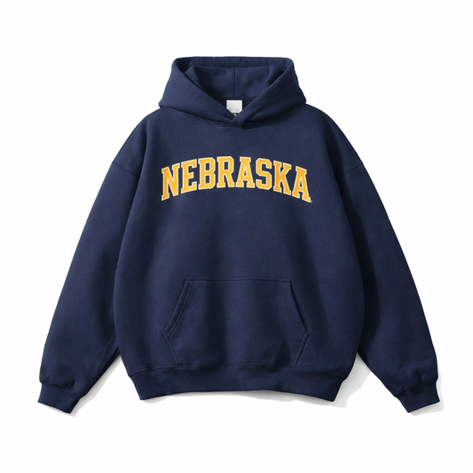 Collection 1 Nebraska Oversize Fleeced Hoodie - Navy Blue front