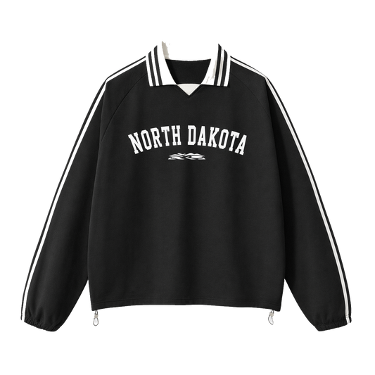 Collection 9 North Dakota Contrast Striped Lapel Collar Sweatshirt - Black front