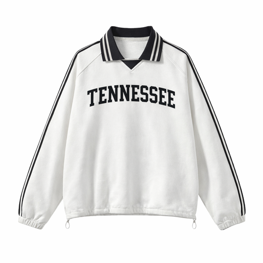 Collection 1 Tennessee Contrast Striped Lapel Collar Sweatshirt - White front