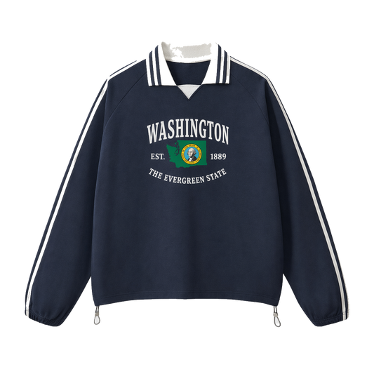 Collection 8 Washington Contrast Striped Lapel Collar Sweatshirt - Royal Blue front