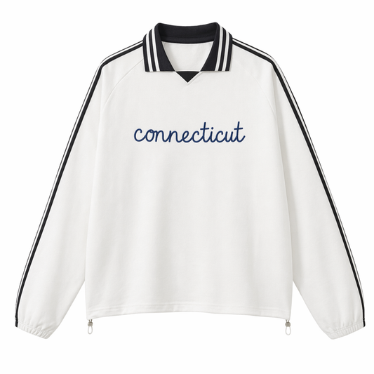 Collection 3 Connecticut Contrast Striped Lapel Collar Sweatshirt - White front