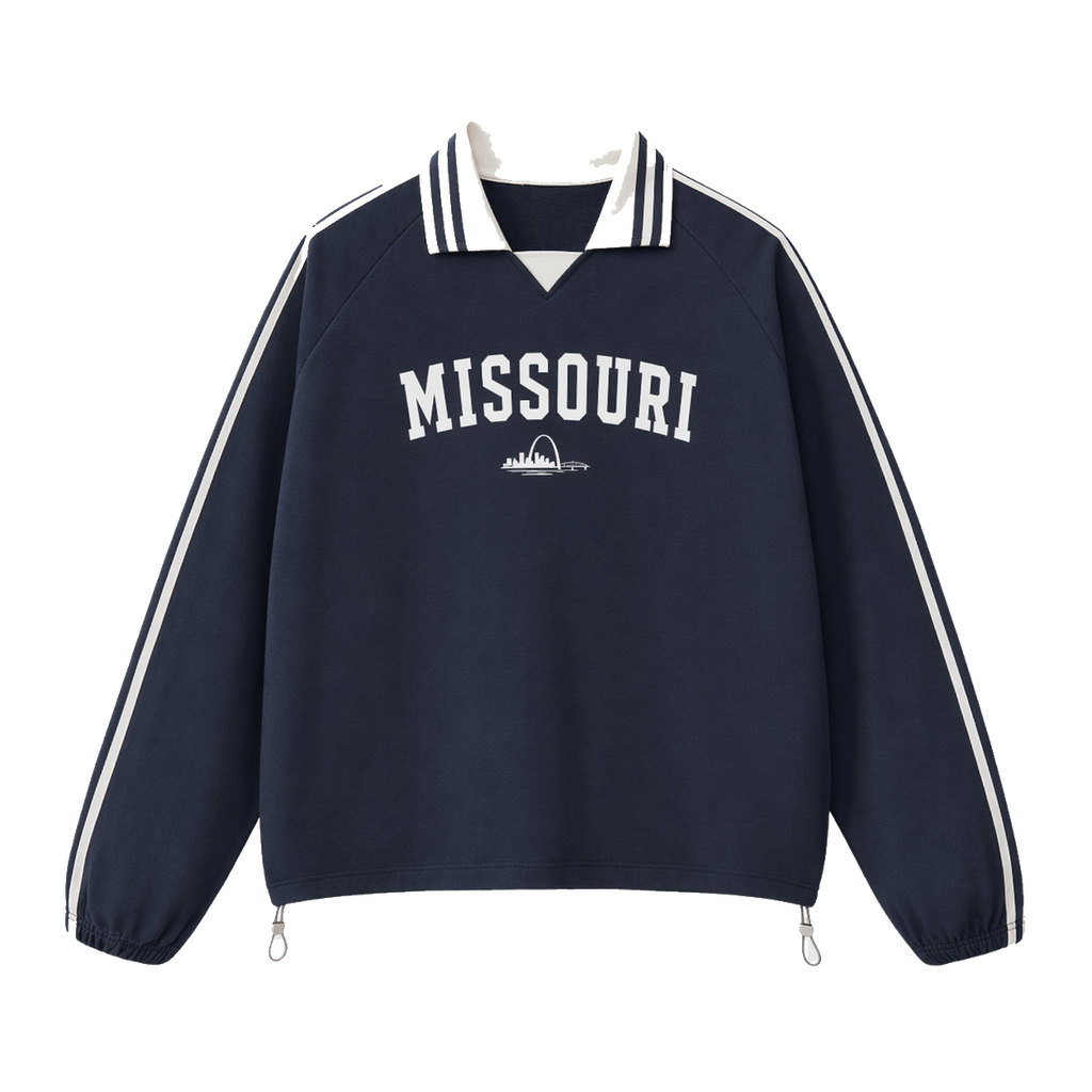 Collection 9 Missouri Contrast Striped Lapel Collar Sweatshirt - Royal Blue front