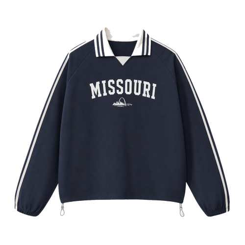 Collection 9 Missouri Contrast Striped Lapel Collar Sweatshirt - Royal Blue front