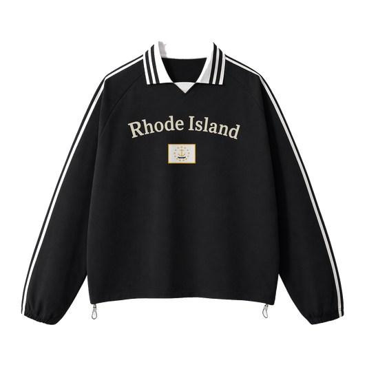 Collection 6 Rhode Island Contrast Striped Lapel Collar Sweatshirt - Black front