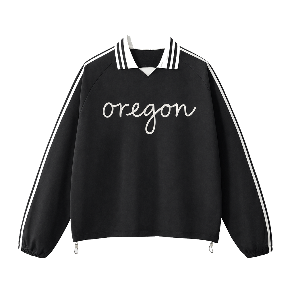 Collection 3 Oregon Contrast Striped Lapel Collar Sweatshirt - Black front