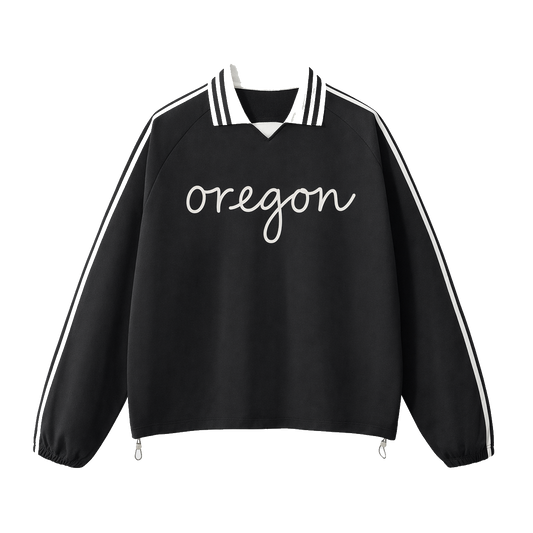 Collection 3 Oregon Contrast Striped Lapel Collar Sweatshirt - Black front