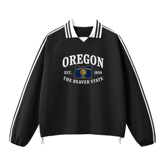 Collection 8 Oregon Contrast Striped Lapel Collar Sweatshirt - Black front