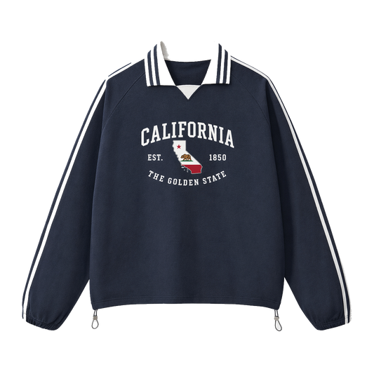 Collection 8 California Contrast Striped Lapel Collar Sweatshirt - Royal Blue front