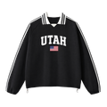 Collection 2 Utah Contrast Striped Lapel Collar Sweatshirt - Black front