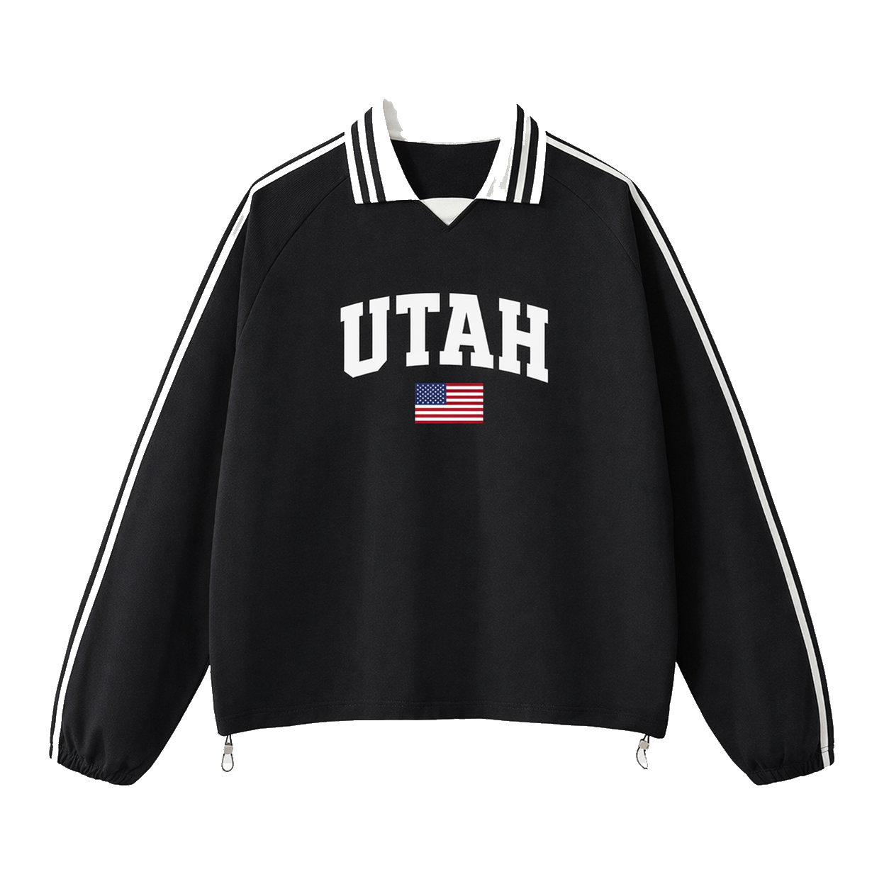 Collection 2 Utah Contrast Striped Lapel Collar Sweatshirt - Black front