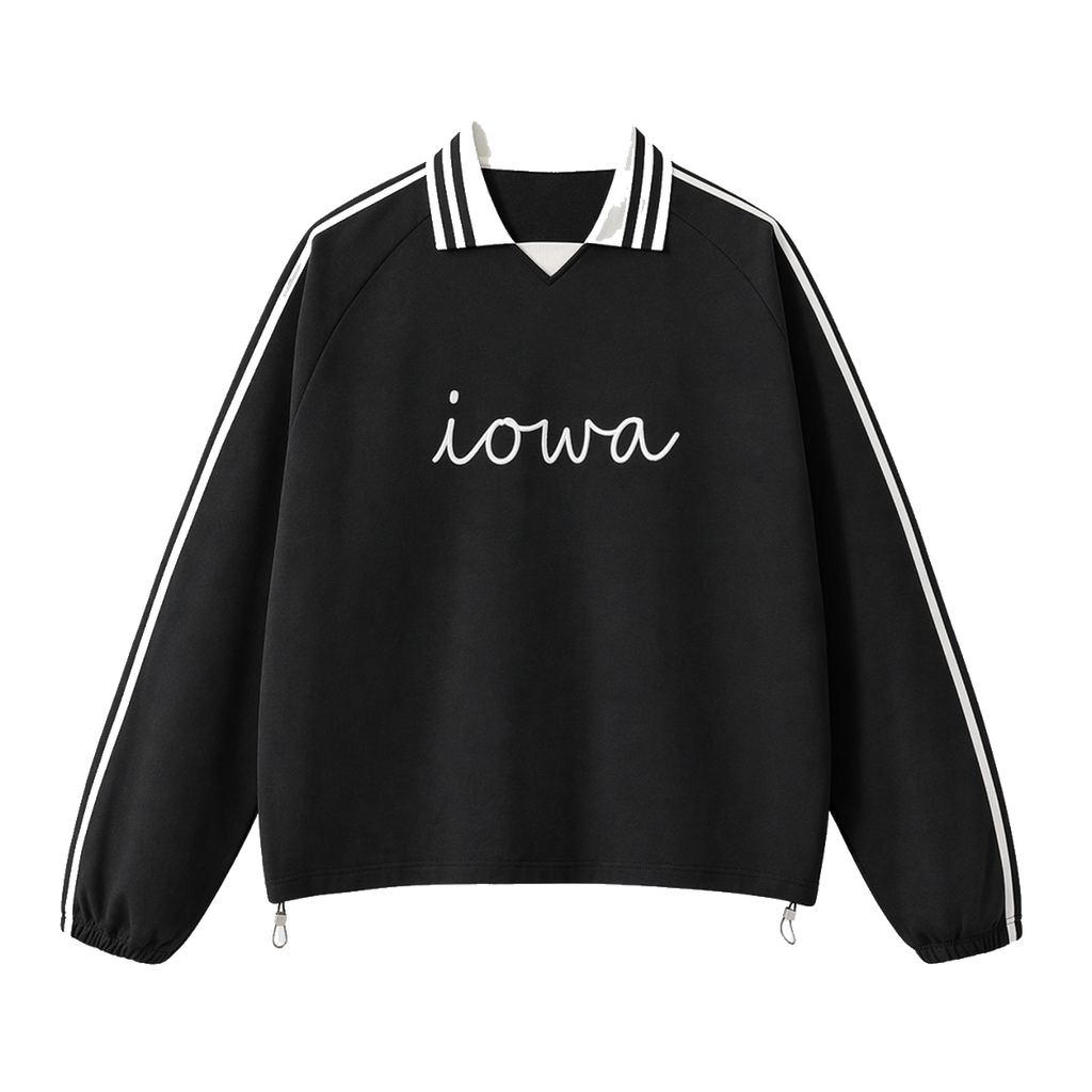Collection 3 Iowa Contrast Striped Lapel Collar Sweatshirt - Black front