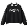 Collection 4 Nebraska Contrast Striped Lapel Collar Sweatshirt - Black front