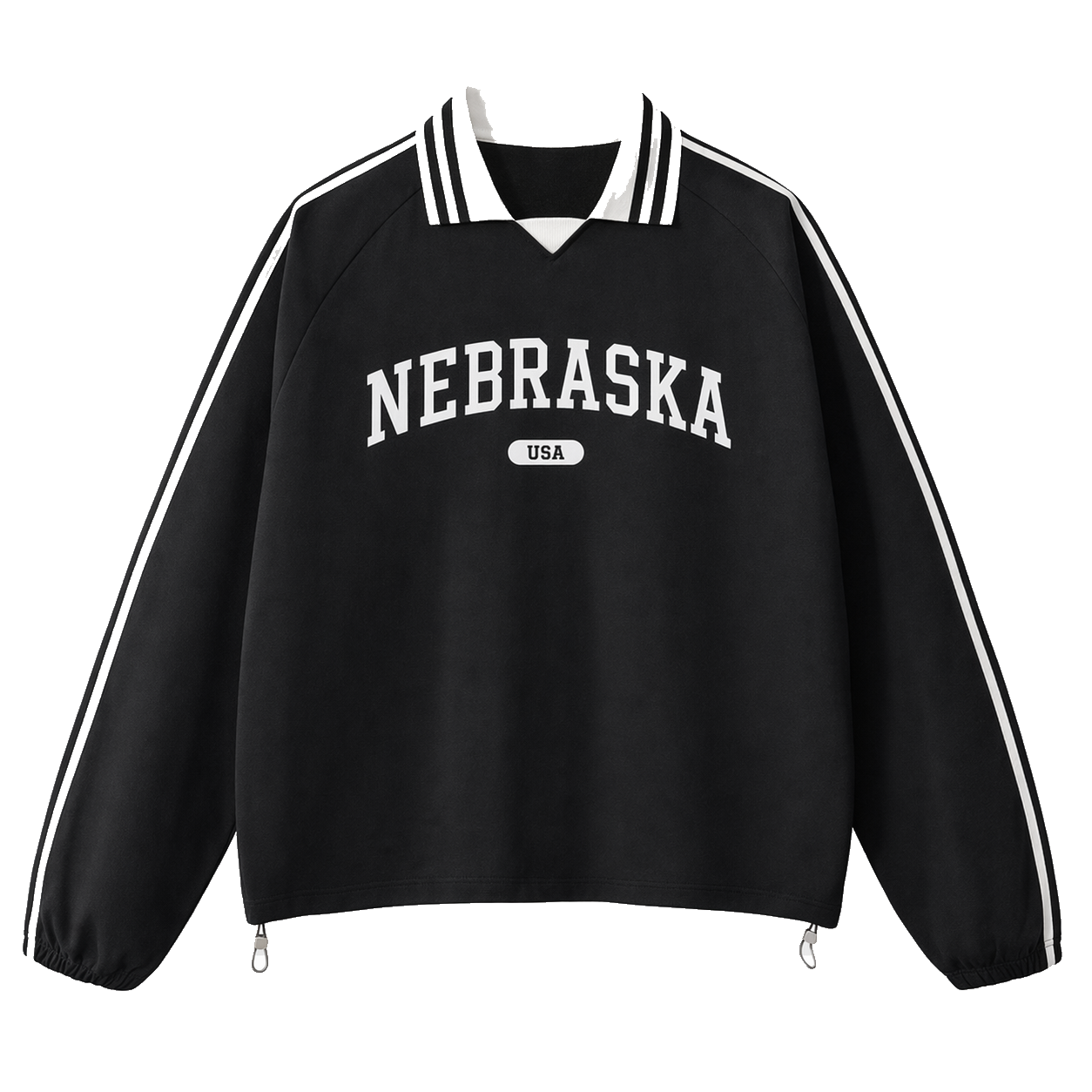 Collection 4 Nebraska Contrast Striped Lapel Collar Sweatshirt - Black front