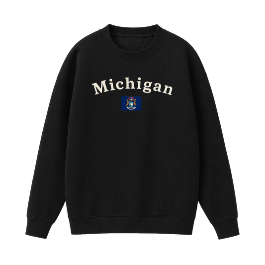 Collection 6 Michigan Essential Heavyweight Crewneck Sweatshirt - Black front