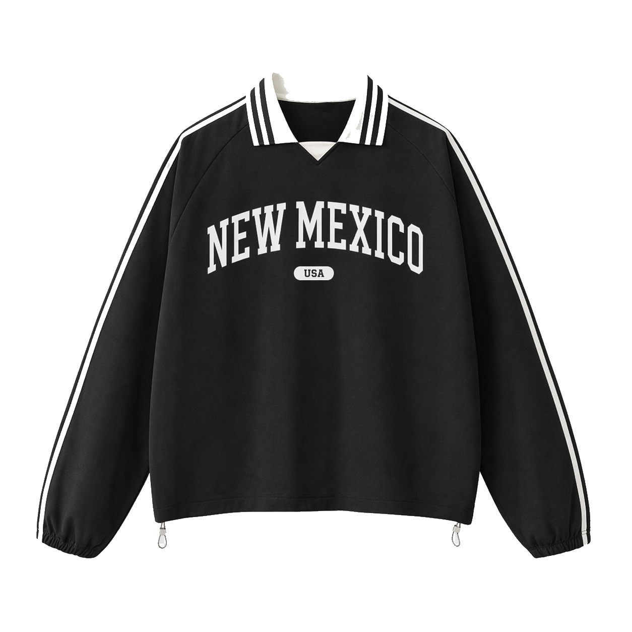Collection 4 New Mexico Contrast Striped Lapel Collar Sweatshirt - Black front