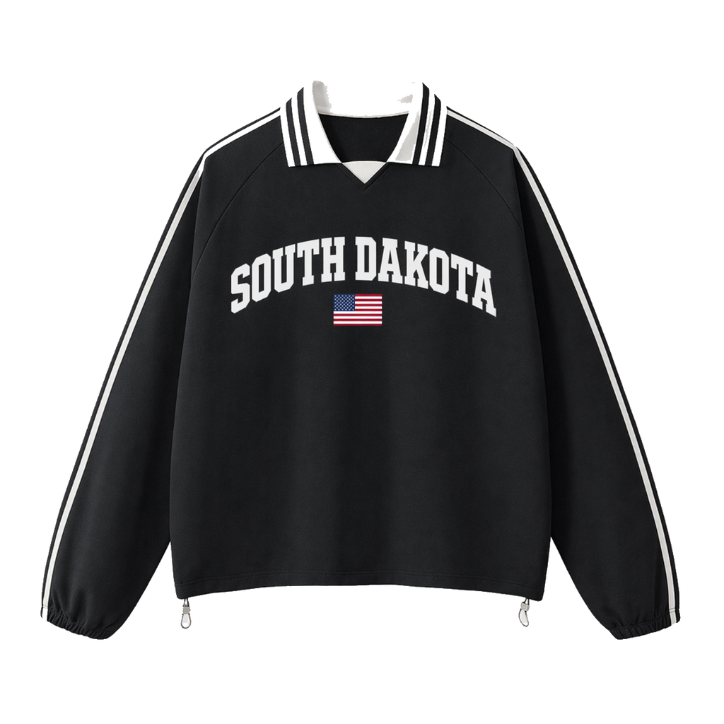 Collection 2 South Dakota Contrast Striped Lapel Collar Sweatshirt - Black front