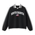 Collection 2 South Dakota Contrast Striped Lapel Collar Sweatshirt - Black front
