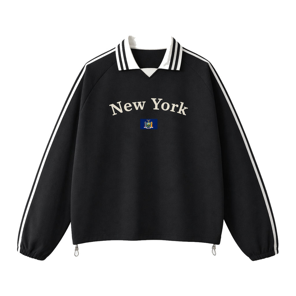 Collection 6 New York Contrast Striped Lapel Collar Sweatshirt - Black front