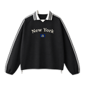 Collection 6 New York Contrast Striped Lapel Collar Sweatshirt - Black front