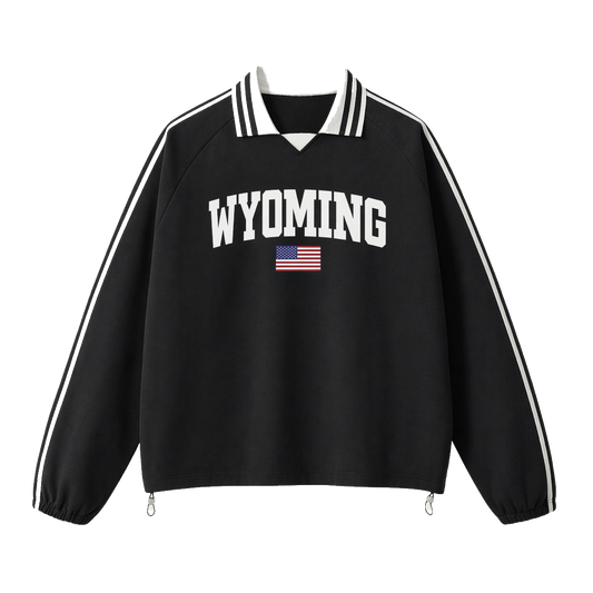 Collection 2 Wyoming Contrast Striped Lapel Collar Sweatshirt - Black front