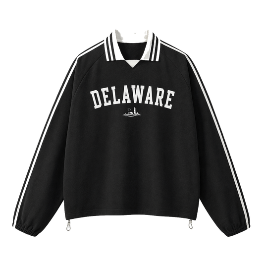 Collection 9 Delaware Contrast Striped Lapel Collar Sweatshirt - Black front