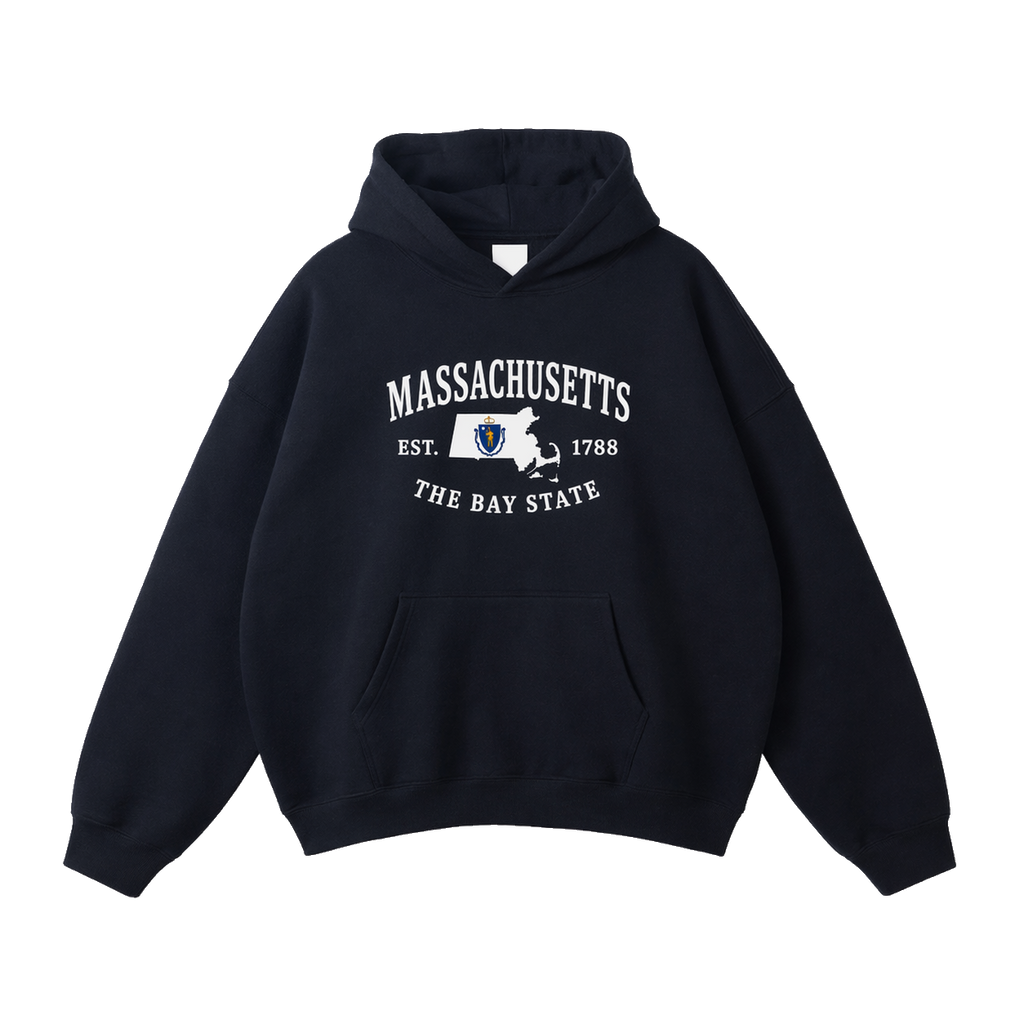 Collection 8 Massachusetts Oversize Fleeced Hoodie - Black front