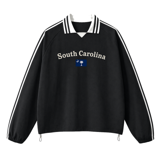 Collection 6 South Carolina Contrast Striped Lapel Collar Sweatshirt - Black front
