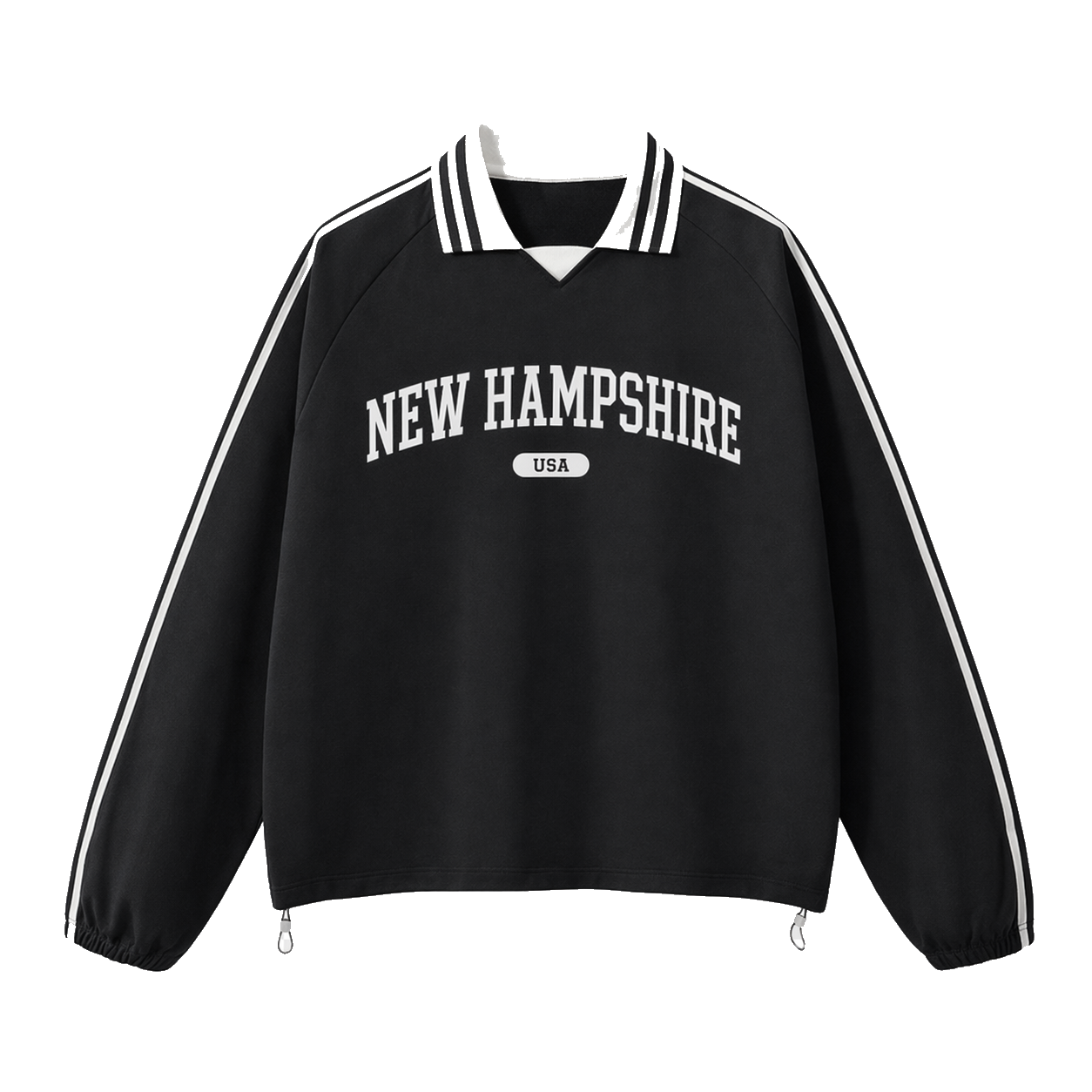 Collection 4 New Hampshire Contrast Striped Lapel Collar Sweatshirt - Black front