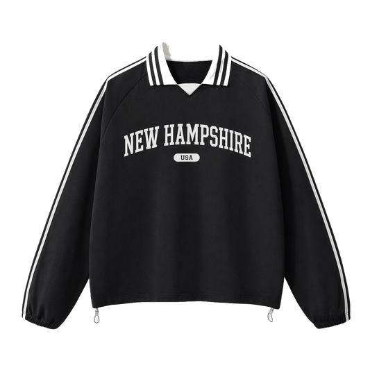 Collection 4 New Hampshire Contrast Striped Lapel Collar Sweatshirt - Black front