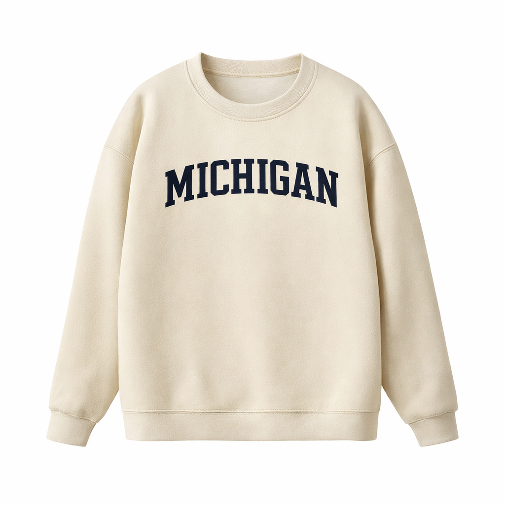 Collection 1 Michigan Essential Heavyweight Crewneck Sweatshirt - Cream front