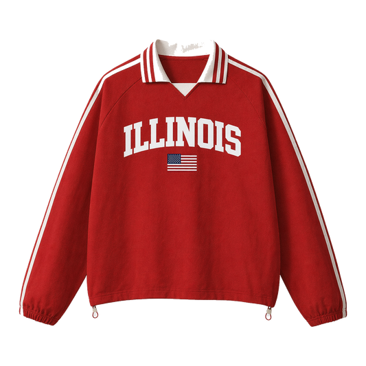 Collection 2 Illinois Contrast Striped Lapel Collar Sweatshirt - Red front
