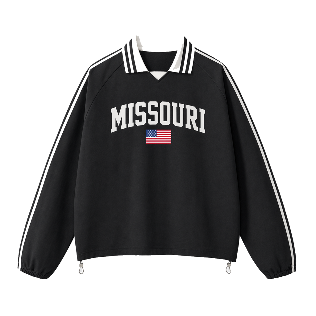 Collection 2 Missouri Contrast Striped Lapel Collar Sweatshirt - Black front