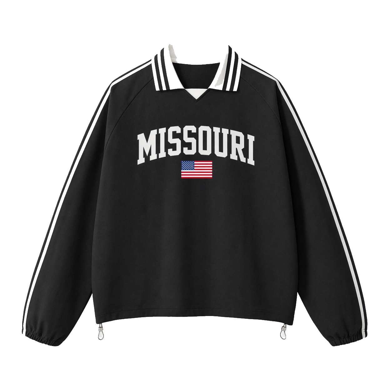 Collection 2 Missouri Contrast Striped Lapel Collar Sweatshirt - Black front