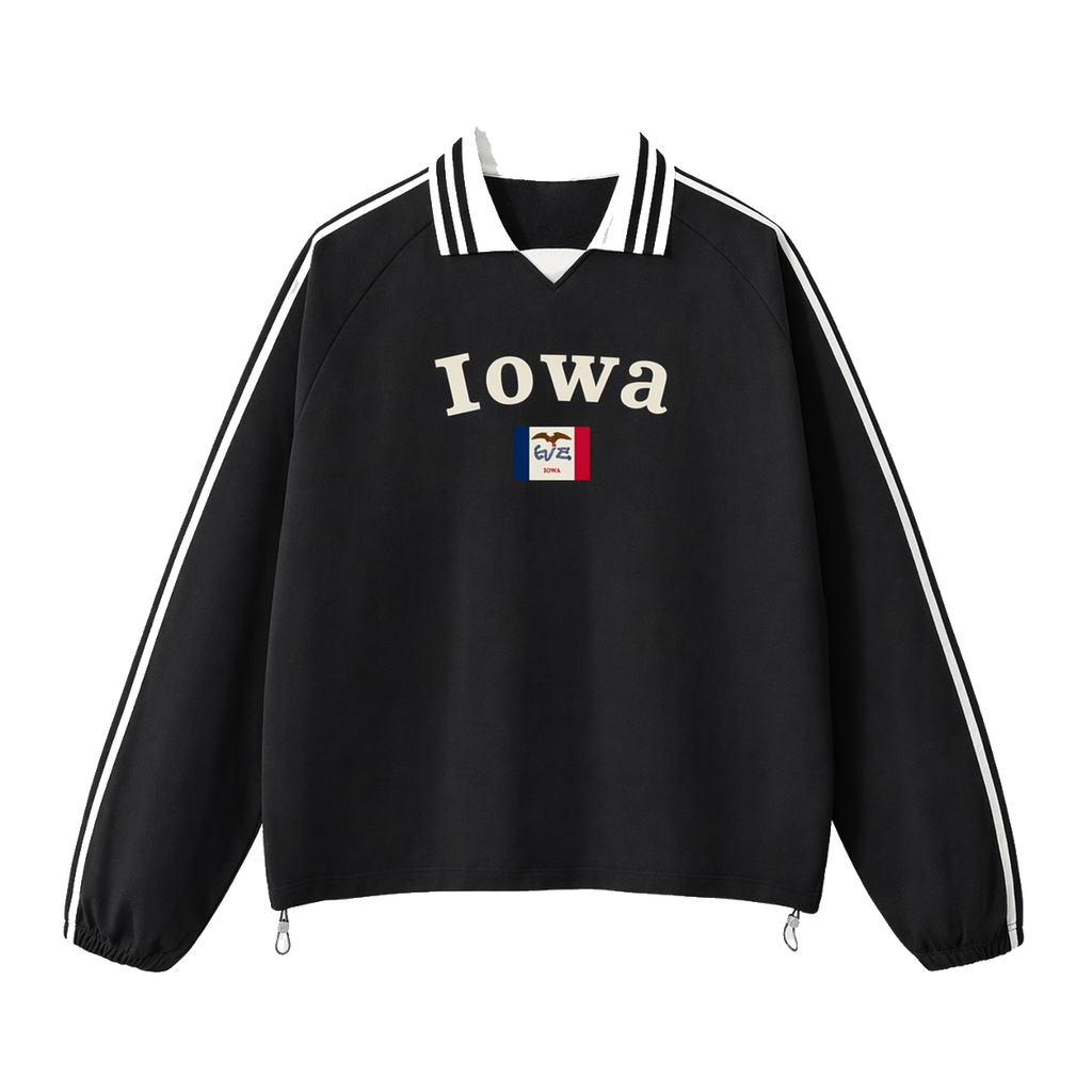 Collection 6 Iowa Contrast Striped Lapel Collar Sweatshirt - Black front