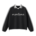 Collection 3 Montana Contrast Striped Lapel Collar Sweatshirt - Black front