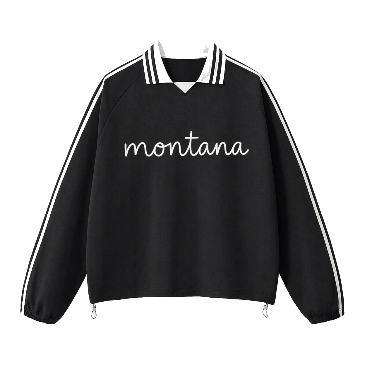 Collection 3 Montana Contrast Striped Lapel Collar Sweatshirt - Black front
