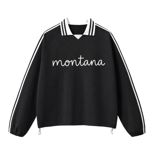 Collection 3 Montana Contrast Striped Lapel Collar Sweatshirt - Black front