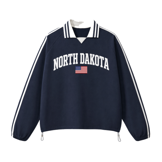 Collection 2 North Dakota Contrast Striped Lapel Collar Sweatshirt - Royal Blue front