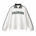 Collection 1 Colorado Contrast Striped Lapel Collar Sweatshirt - White front