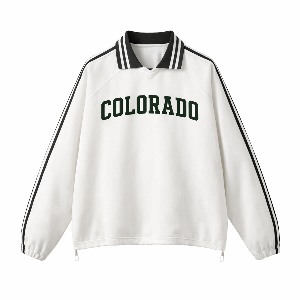 Collection 1 Colorado Contrast Striped Lapel Collar Sweatshirt - White front