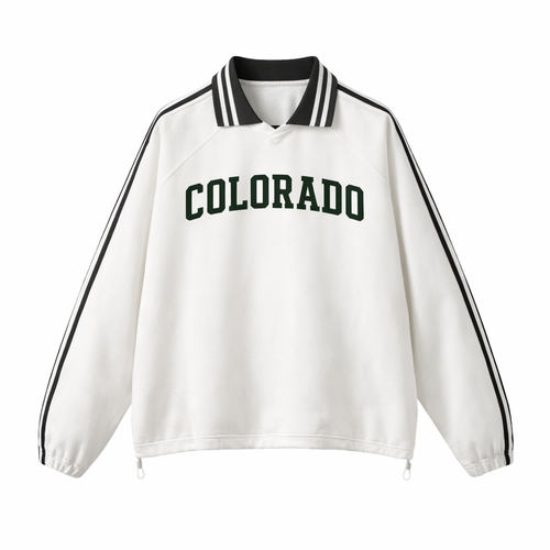 Collection 1 Colorado Contrast Striped Lapel Collar Sweatshirt - White front