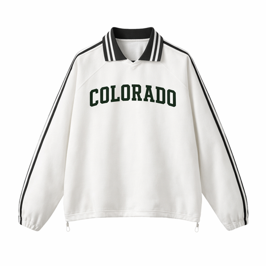 Collection 1 Colorado Contrast Striped Lapel Collar Sweatshirt - White front